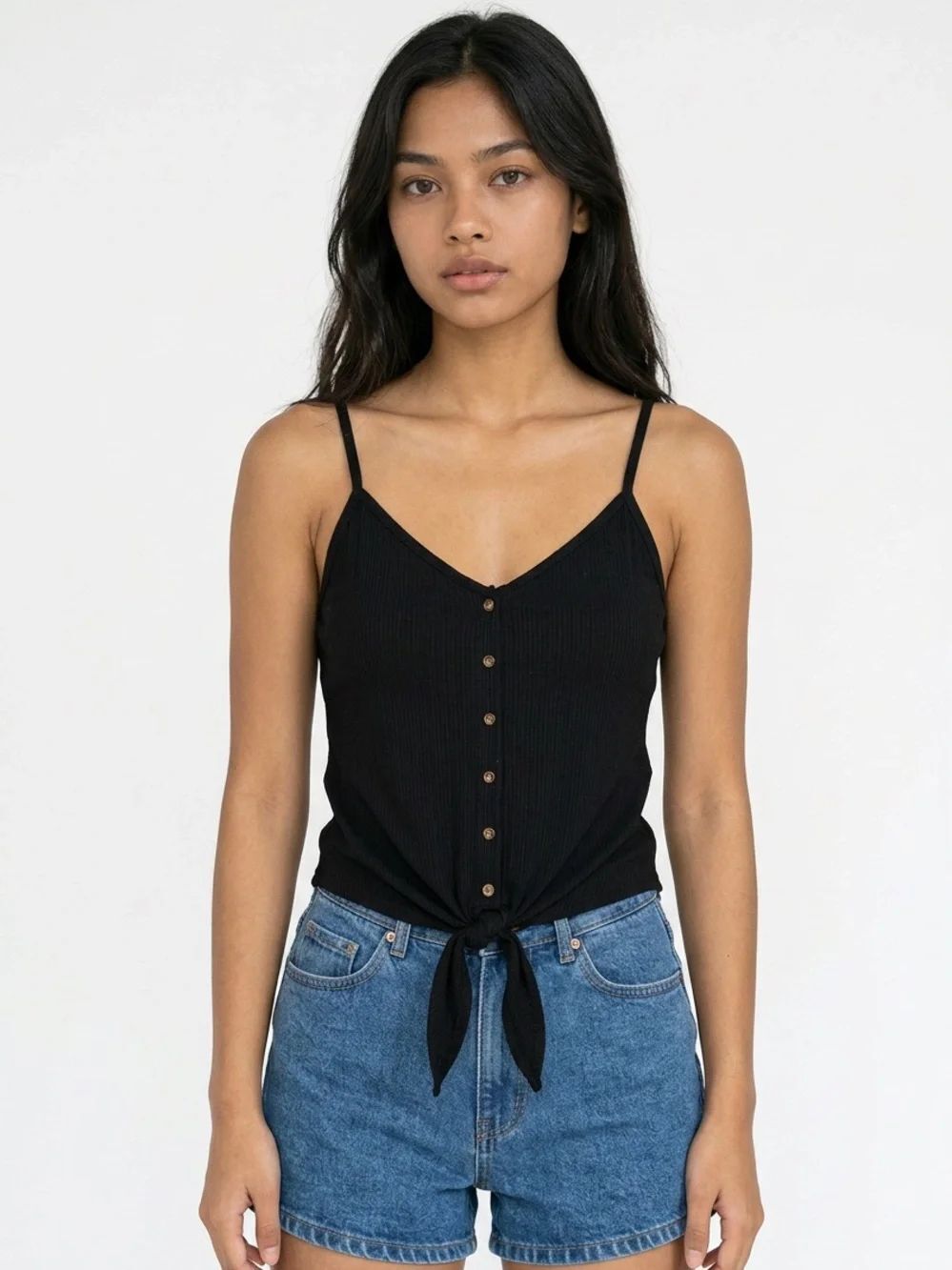 BP | Black Tie-Front Ribbed Cami Tank Top Women’s Size Medium